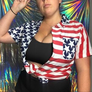 Patriotic Red White & Blue Button Down Shirt 🇺🇸